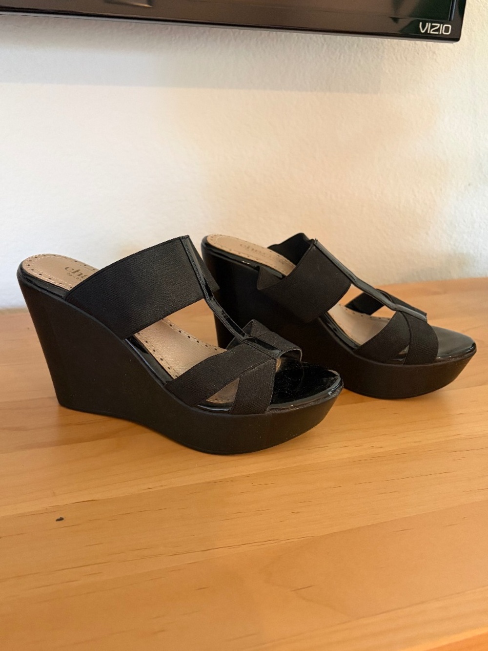 Black wedge sandals